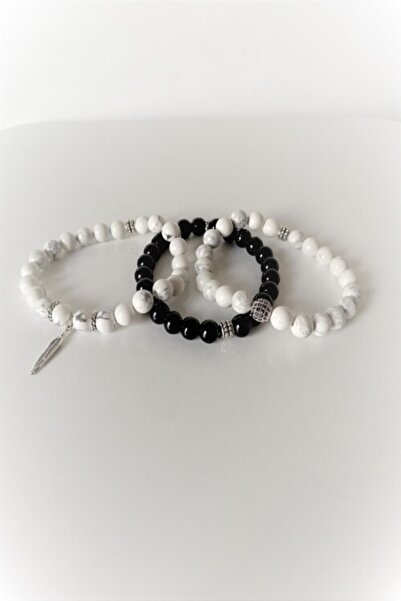 badeaccessories Natural Stone Bracelet Onyx, Howlite, Zircon 3-Piece Combination