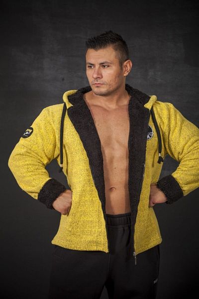 Big Sam Fur Detailed Knitted Textured Yellow Hooded Jacket 4055