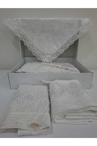 Lamazihome 5 Parça Krem Seccade Seti Bohça Çeyiz Nişan Gelin Seccade Takımı