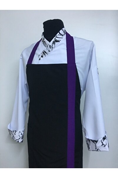 ADALILAR İŞ ELBİSELERİ مريلة بطول الرسن للطهي والمطبخ والمطعم والنادل (مع شريط أرجواني)