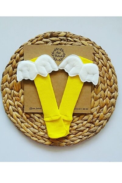 Asa Bebek Çocuk Kız Bebek Kanatlı Sarı Diz Altı Çorap