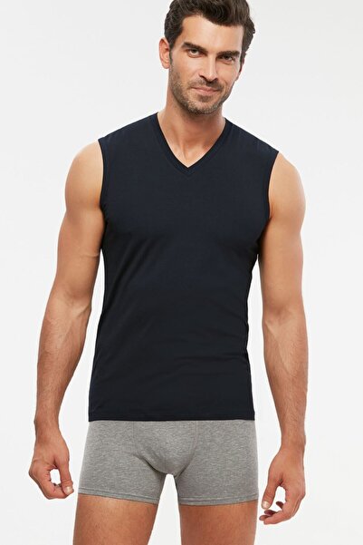 Kom Men's Combed Cotton Lycra Compact V-neck Sleeveless Undershirt, Pack of 4