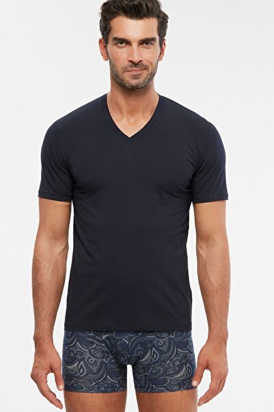 Kom Men's Combed Cotton Lycra Compact V-neck Tshirt Undershirt 4 Pieces