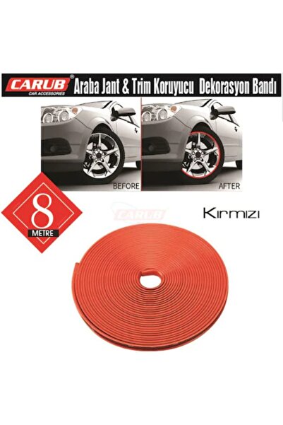 Carub Araba Jant Fitili Lastik Jant Trim Bandı 8 Metre Kırmızı