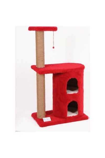 Cathause Cat House S03 - منزل خدش للقطط ذو فتحتين باللون الأحمر مقاس 103 سم من Petshop