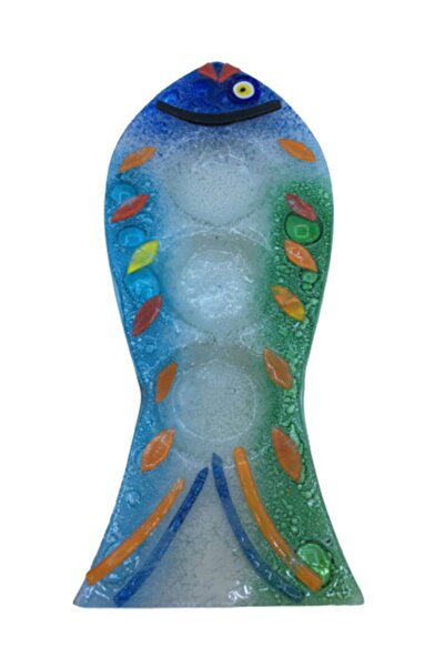 İstanbul Fusion Glass Mumluk Üçlü Balık Nazar Desenli, Füzyon Cam, El Yapımıd...