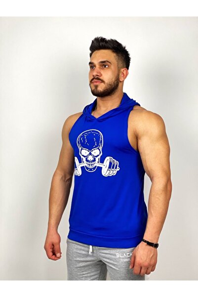 BLACK Ανδρικό μπλουζάκι γυμναστικής με κουκούλα κρανίου