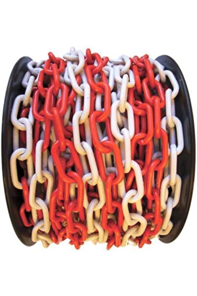 Mfk Plastik Zincir Kırmızı Beyaz Trafik Zinciri 8 Mm X 1 Metre
