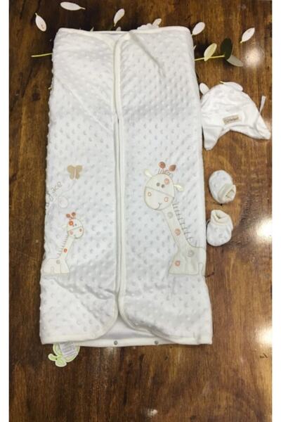Bebessi Kız Erkek Bebek Zürafalı Kadife Battaniye Seti