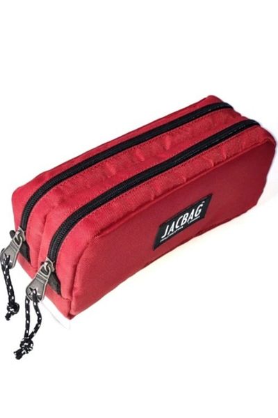 Jacbag Jac-08 Dual Pouch Double Compartment Pencil Bag Red