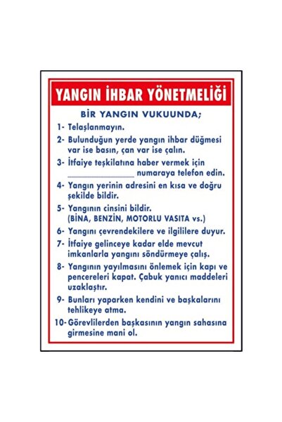 Emek İkaz Levhaları Fire Notice Regulation Warning/Notice Sign