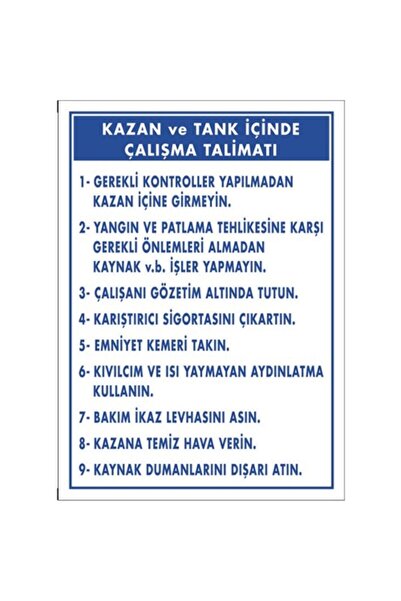 Emek İkaz Levhaları تعليمات العمل في الغلاية والخزان