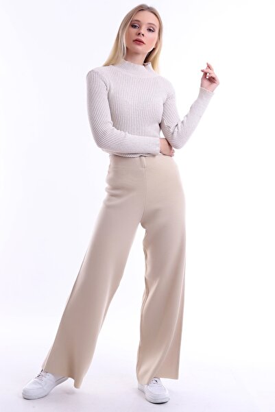 Matte Özel Tasarım, Ispanyol Bol Paça, Yumuşak Dokulu, Rahat, Beli Lastikli Triko Pantolon