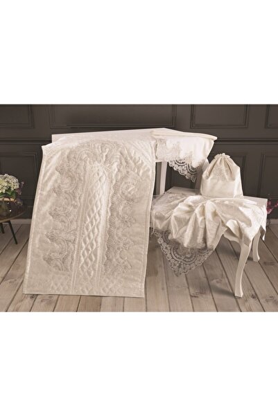 EvcimenStore Bej Fransız Güpürlü Osmanlı Kadife Seccade Bohça Seti