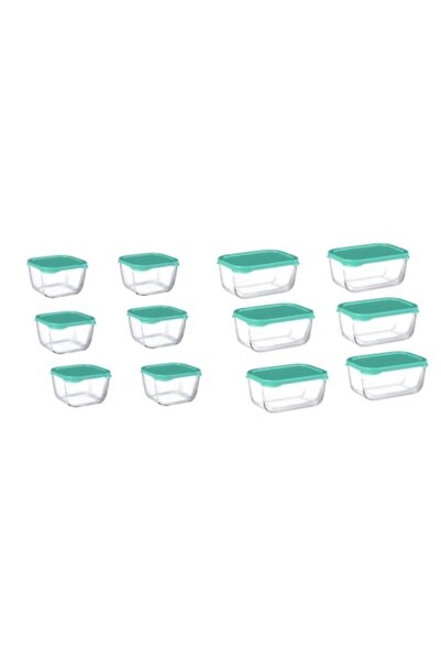 Paşabahçe حاوية تخزين زجاجية بلاستيكية خضراء - 12 قطعة، 6 صغيرة و6 متوسطة