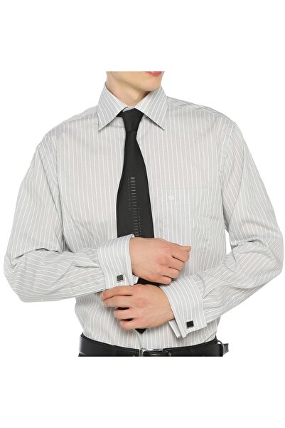 Gomlekplus Akik Gri Çizgili Ince Pamuklu Gömlek