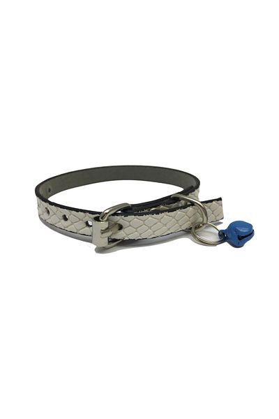Elite White Color Self Patterned Leather Cat Collar with Bells
