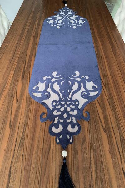 NURHAN HOME COLLECTION عداء طاولة موديل التاج باللون الأزرق الداكن