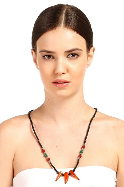 Rouge Moulin Orange Three Teeth Model Beaded Necklace
