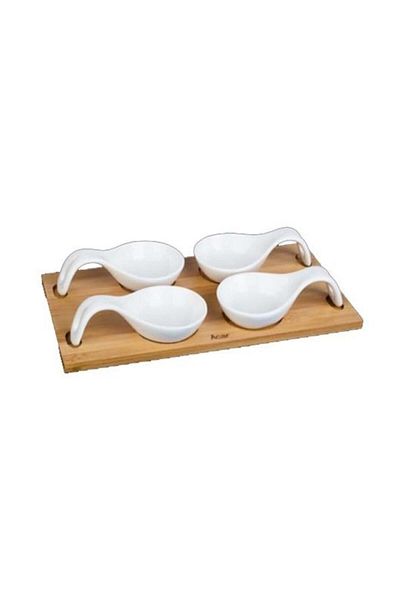 ACAR Home Bamboo 4-Piece Sauce Bowl with Stand