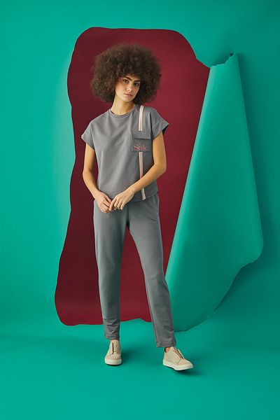 GİZZEY Women's Gray Printed Pajama Set 20598