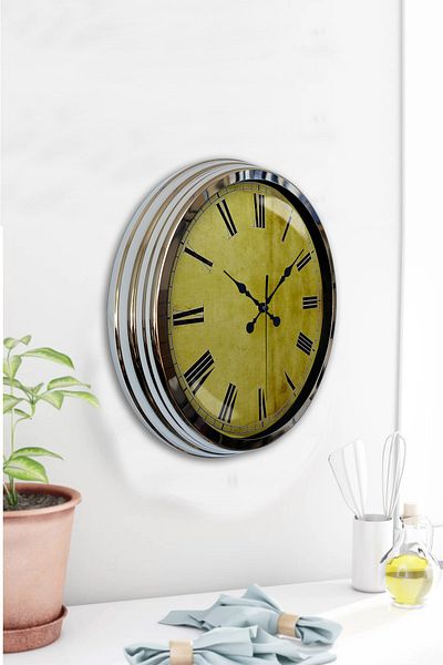 Kasva Concept Gift 40 cm Chrome Metal Antique Wall Clock