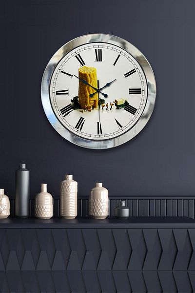 Kasva Concept Gift 36 cm Chrome Metal Corn Wall Clock