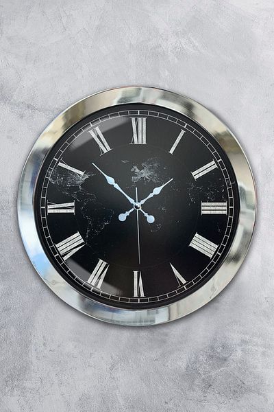 Kasva Concept Gift 36 cm Chrome Metal Marble Patterned Wall Clock