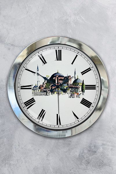 Kasva Concept Ceas de perete cu tematică Hagia Sofia din metal cromat de 36 cm