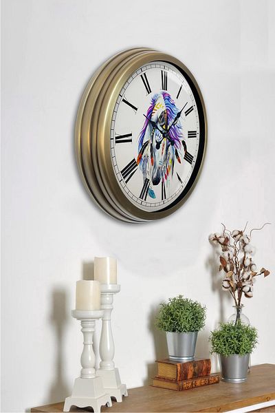 Kasva Concept 40 cm Antique Metal Horse Gift Wall Clock