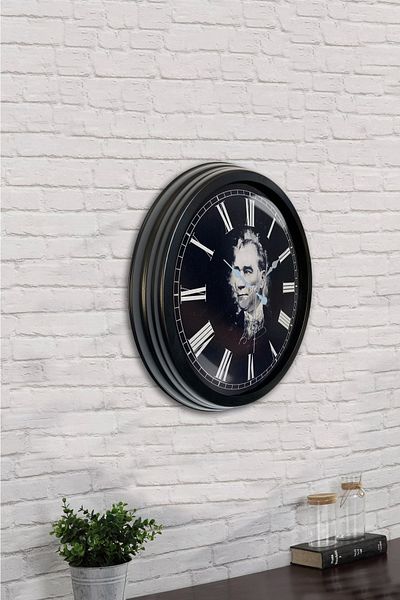 Kasva Concept Δώρο 40 εκ. Μαύρο Μεταλλικό Ρολόι Τοίχου Ataturk