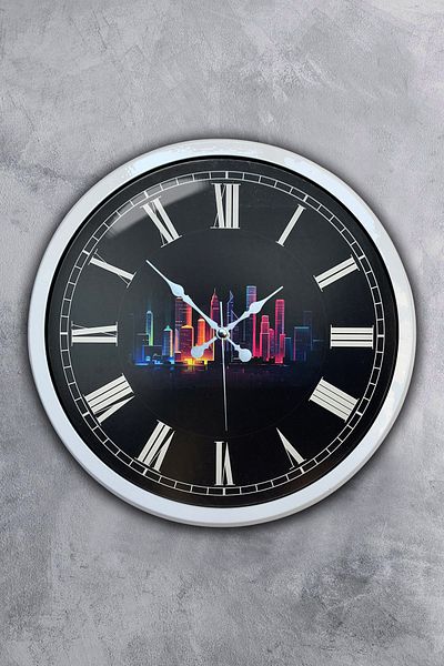 Kasva Concept Gift 40 cm White Metal Skyscrapers Wall Clock