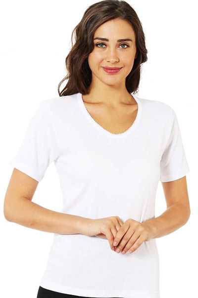 mody çamaşır Women's White Short Sleeve Large Size Ribbed Undershirt 3 Pieces
