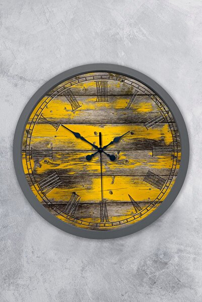 Platin Saat ساعة حائط من الخشب الطبيعي مقاس 36 سم من معدن أنثراسايت