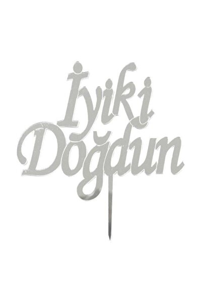 Parti dolabı Gümüş Gri İyi ki Doğdun Cam Pleksi, Doğum Günü Pasta Üzeri Süsü