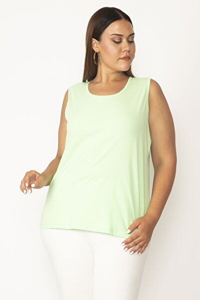 Şans Dámská velká zelená bavlněná halenka s výstřihem bez rukávů 65n27624
