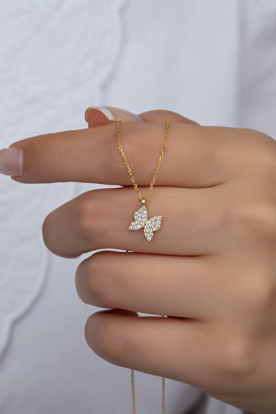 Nereze 925 Ayar Gümüş Gold Minik Kelebek Kolye