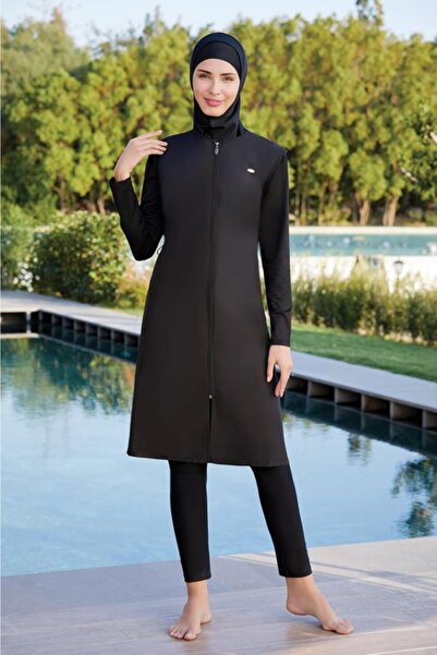 Adasea Women's Black Design Lycra Full Covered Hijab Swimsuit 1250