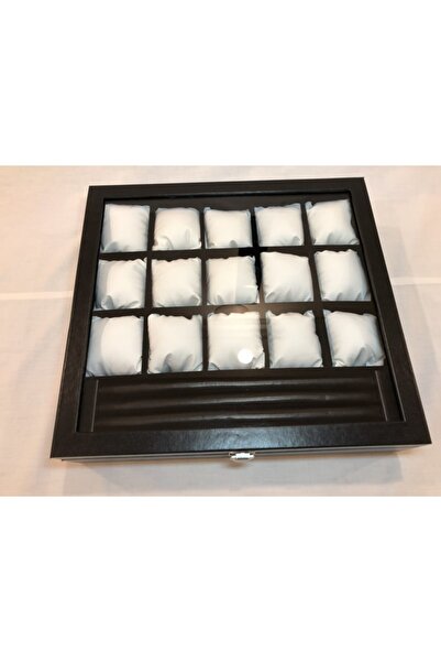 Axe 15 Compartment Leather Look Unisex Glass Visual Wristwatch Bracelet Necklace Ring Jewelry Wedding Ring Box