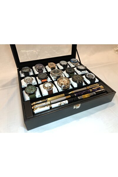 Axe 15 Compartment Leather Look Unisex Glass Visual Wristwatch Bracelet Necklace Ring Jewelry Wedding Ring Box