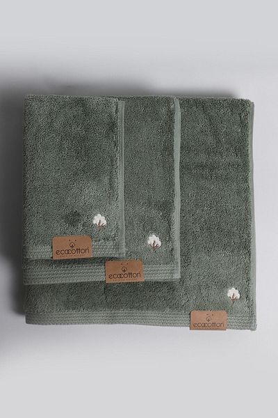 Ecocotton Σετ πετσετών από καθαρό βαμβακερό πράσινο 3 τεμαχίων με πεταλούδα