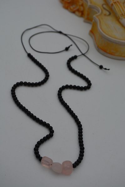 Stoneage Jewellery Pink Quartz and Onyx Stone Metal Free Necklace