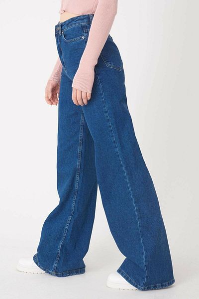 Trn JNS Blue Lycra cu talie super înaltă denim blugi cu picioare largi Pantaloni Palazzo