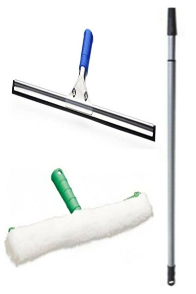 FırsatYapıMarket Metal Cam Sil Çekpas Çek Çek 45 Cm + Mikrofiber Peluş+ Teleskobik Uzatmalı Sap 3 Mcam Temizlik Seti