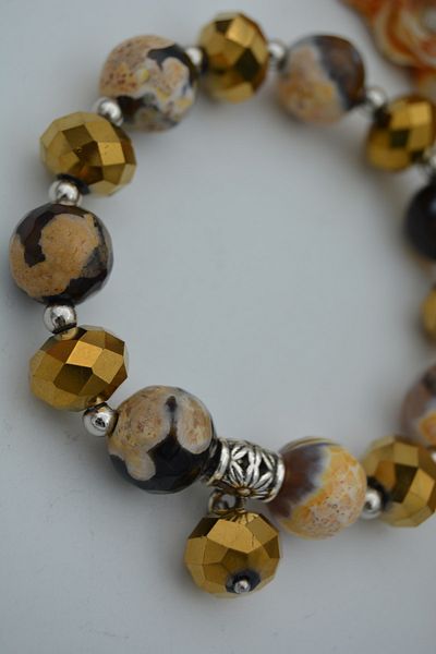 Stoneage Jewellery Bracelet with Agate Stones and Czech Crystal