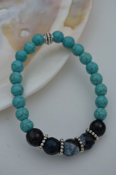 Stoneage Turquoise Jewelled and Lace Agate Jewelled Bracelet