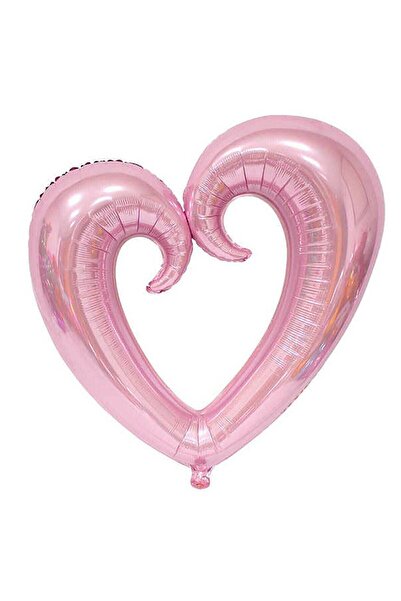 Happyland بالون فويل مجوف على شكل قلب باللون الوردي الفاتح، طائر بالهيليوم عل...