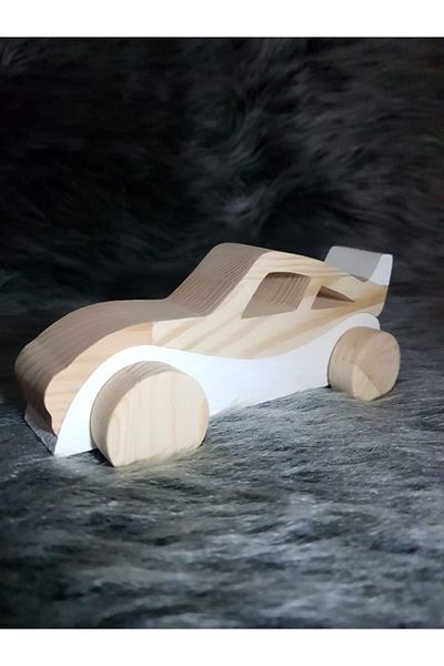 websunday Toy Wooden Wheel Race Car, Handmade Toy for Kids, Birthday Gift-white