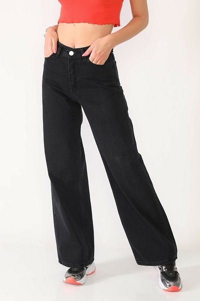 Trn JNS Blugi negri din lycra cu talie super înaltă, blugi, pantaloni Palazzo