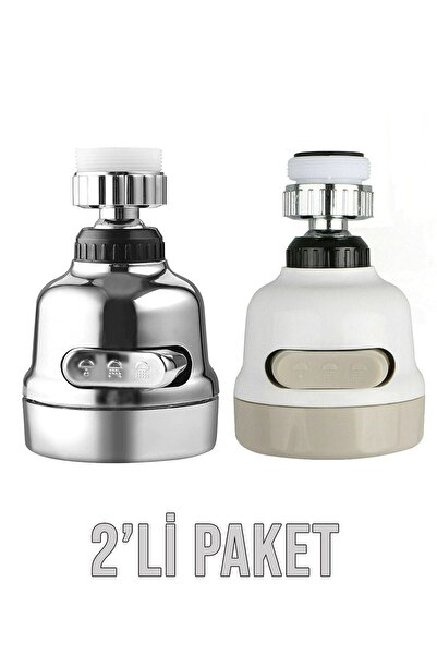 AKCAKESE 2 Adet % 75 Su Tasarruflu Krom Ve Beyaz 3 Fonksiyonlu Musluk Başlığı...